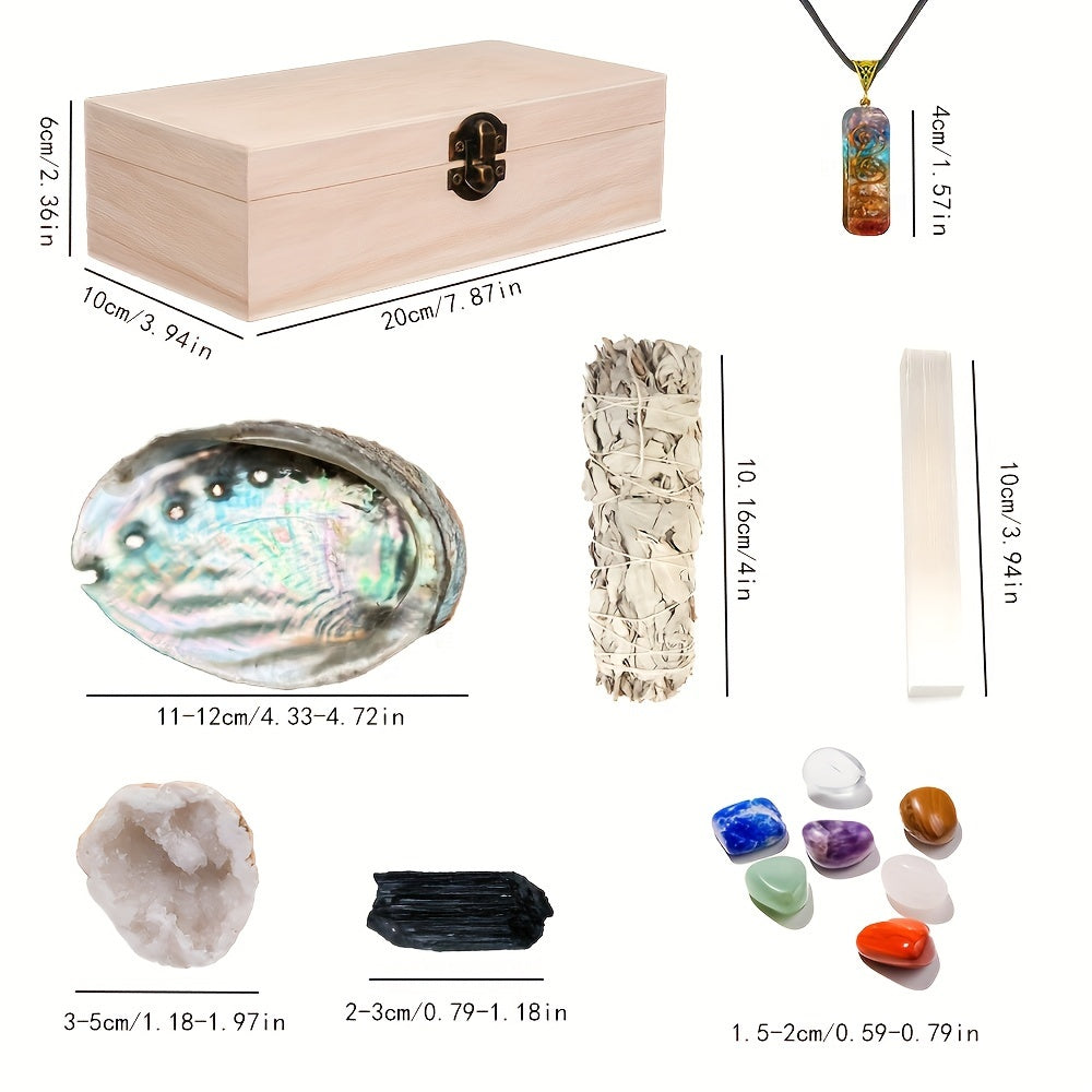 Sage and Crystal Smudge Kit in Wooden Gift Box