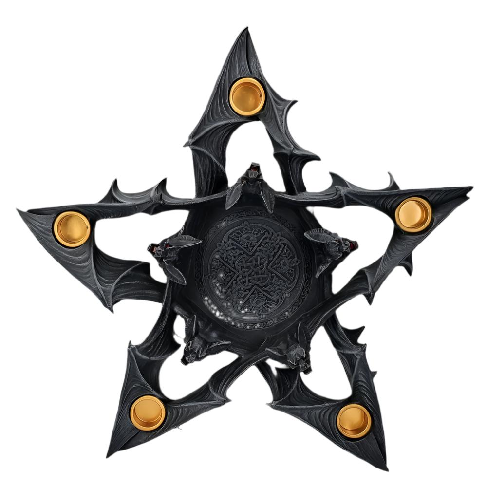 Gothic Pentagram Bat Candle Holder