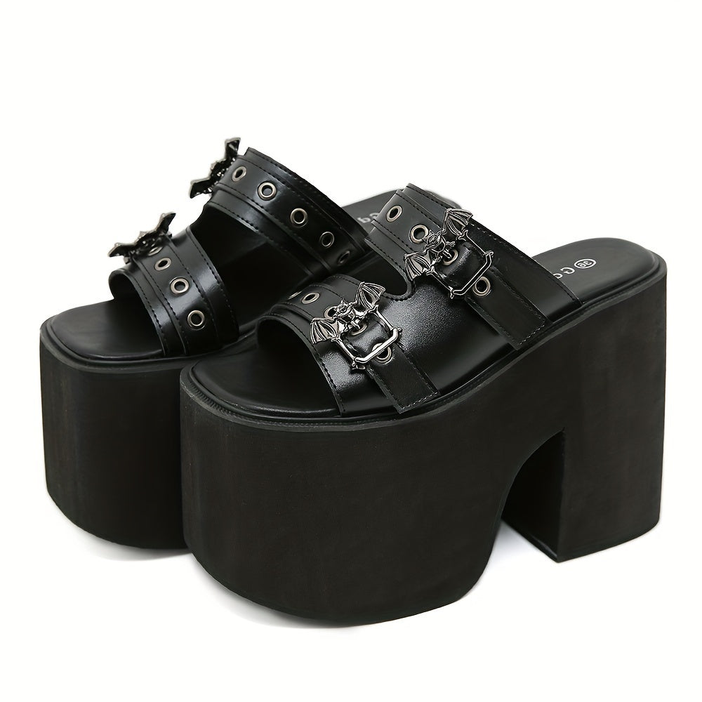 Platform Bat Buckle Slippers