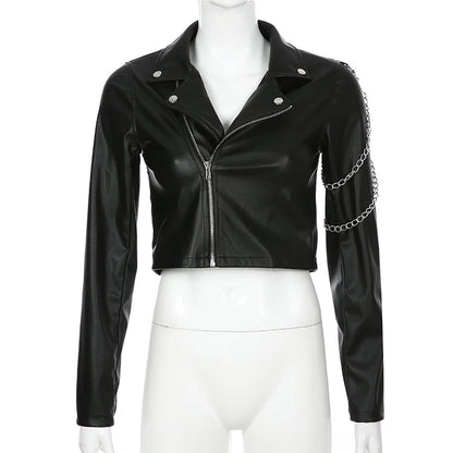 Chained Arm Faux Leather Cropped Jacket