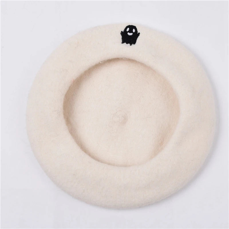 White Ghost Beret Hat