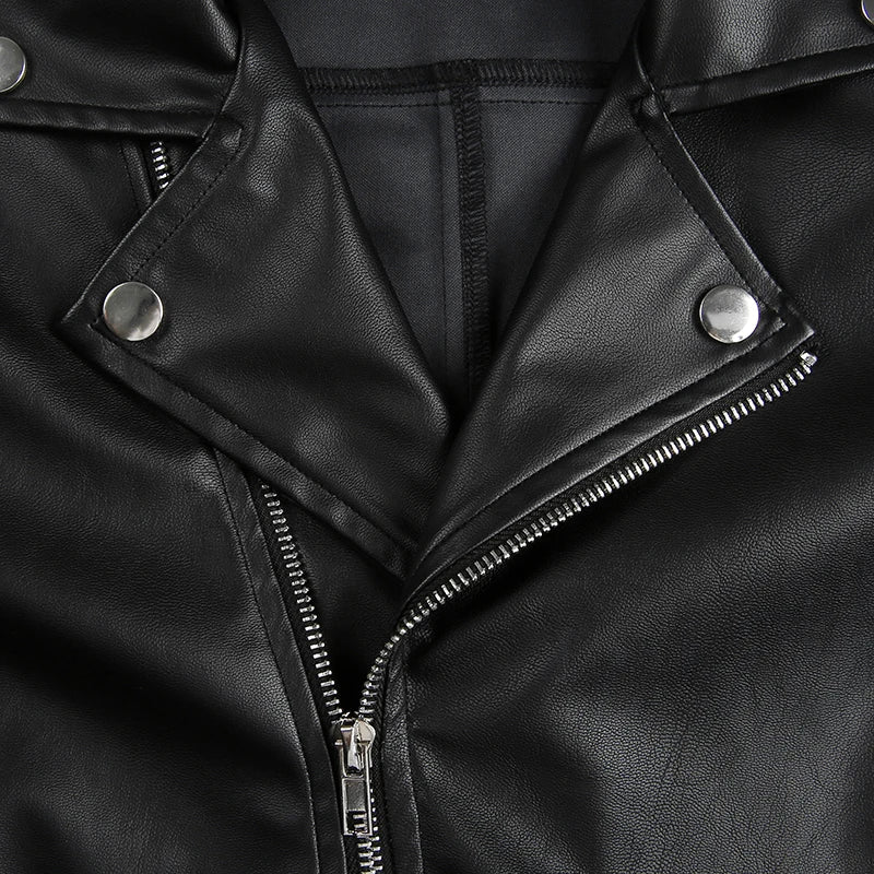 Chained Arm Faux Leather Cropped Jacket