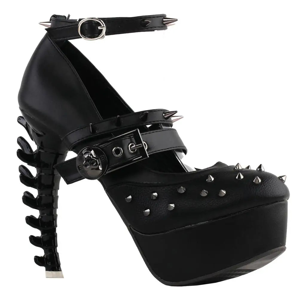 Punk Black Bone Heels