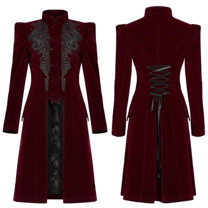 Gothic Victorian Mid Length Velveteen Slim Fit Coat