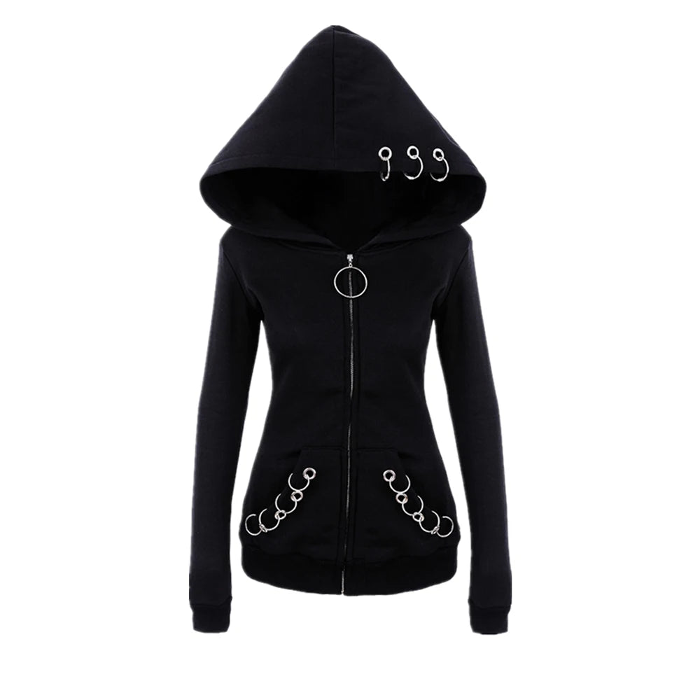 Punk Iron Ring Zip Up Hoodie