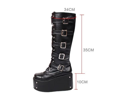 Cross Buckle High Rise Gothic Platform Boots