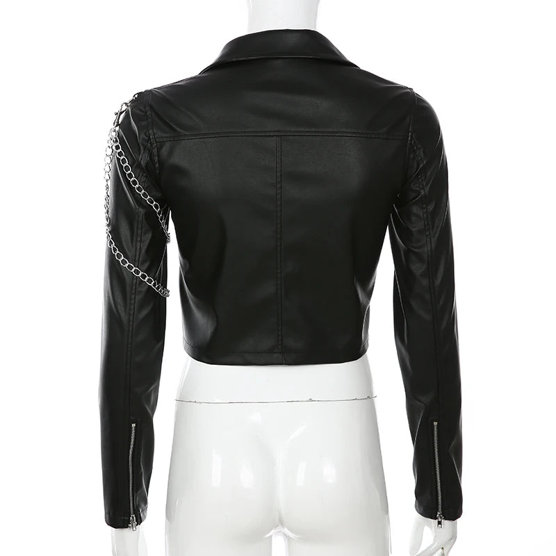 Chained Arm Faux Leather Cropped Jacket