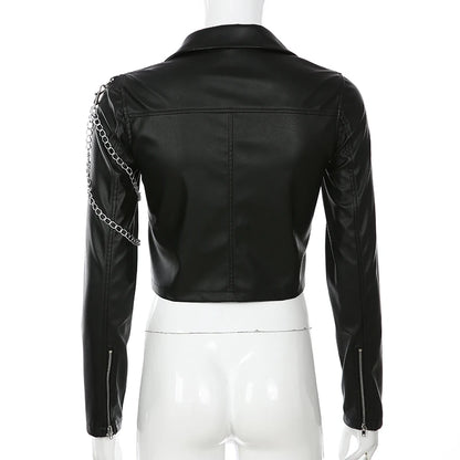 Chained Arm Faux Leather Cropped Jacket