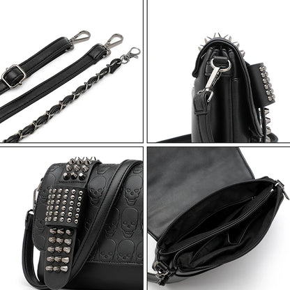 Skull Design Studded Leather Bag