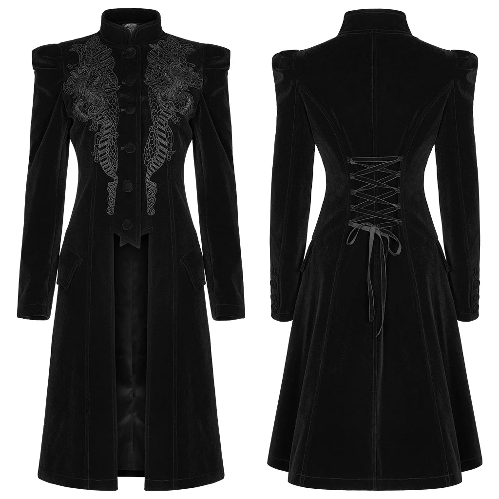 Gothic Victorian Mid Length Velveteen Slim Fit Coat