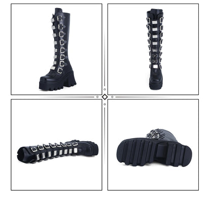 Full Metal Buckle Platform Boots