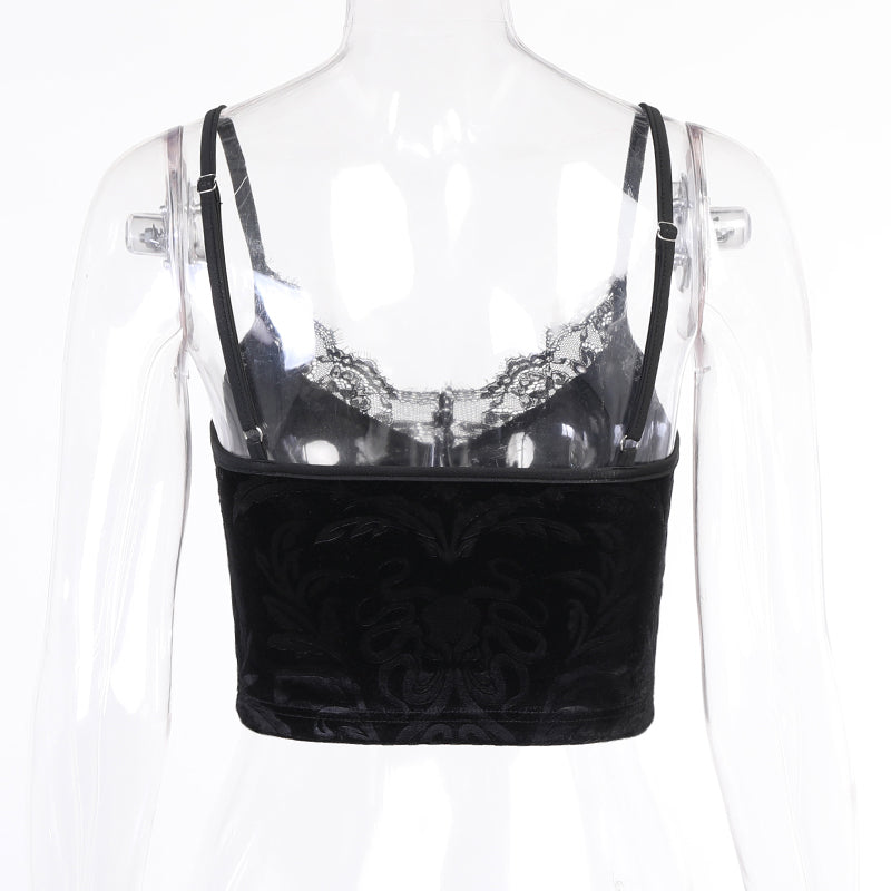 Dark Goth Velvet Occult Lace Cami Crop Top