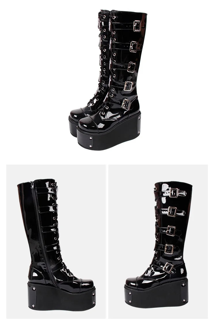 Cross Buckle High Rise Gothic Platform Boots