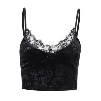 Dark Goth Velvet Occult Lace Cami Crop Top