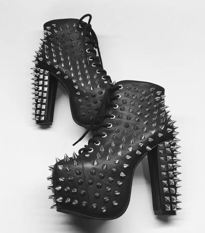 A Walk With Danger Studded High Heel Boots