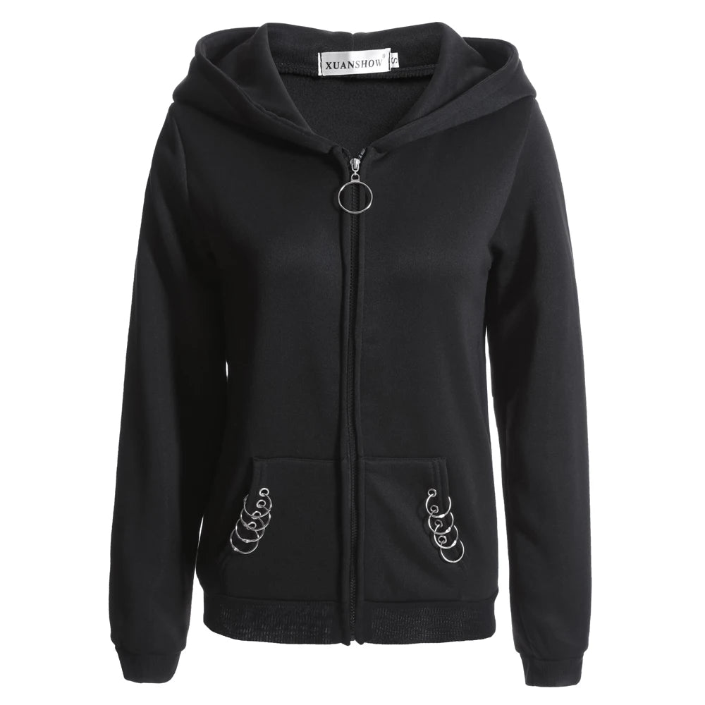 Punk Iron Ring Zip Up Hoodie