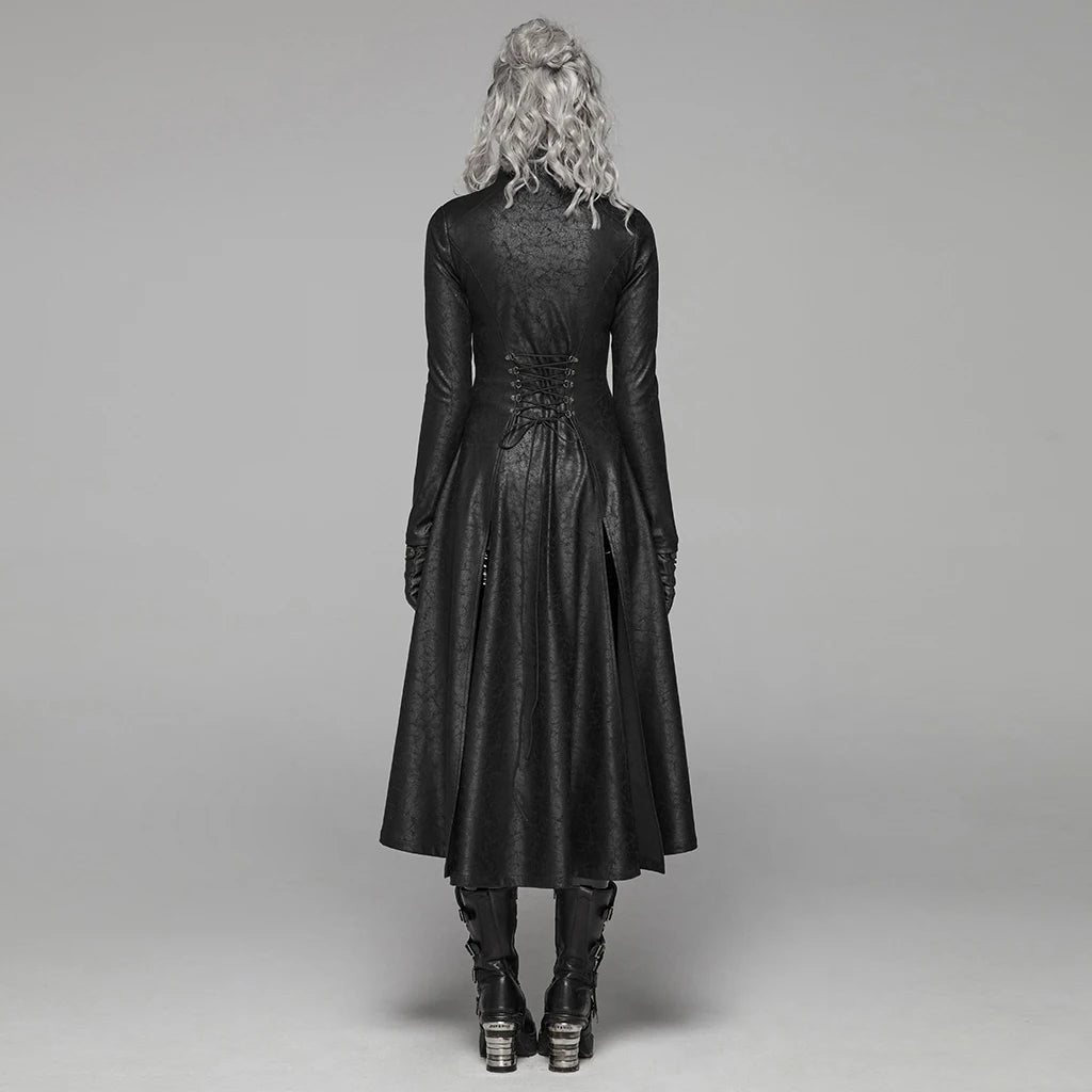 Dark Punk Front Zipper Stand Collar Maxi Goth Overcoat