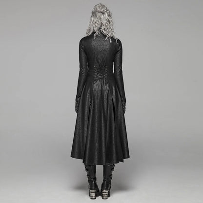 Dark Punk Front Zipper Stand Collar Maxi Goth Overcoat