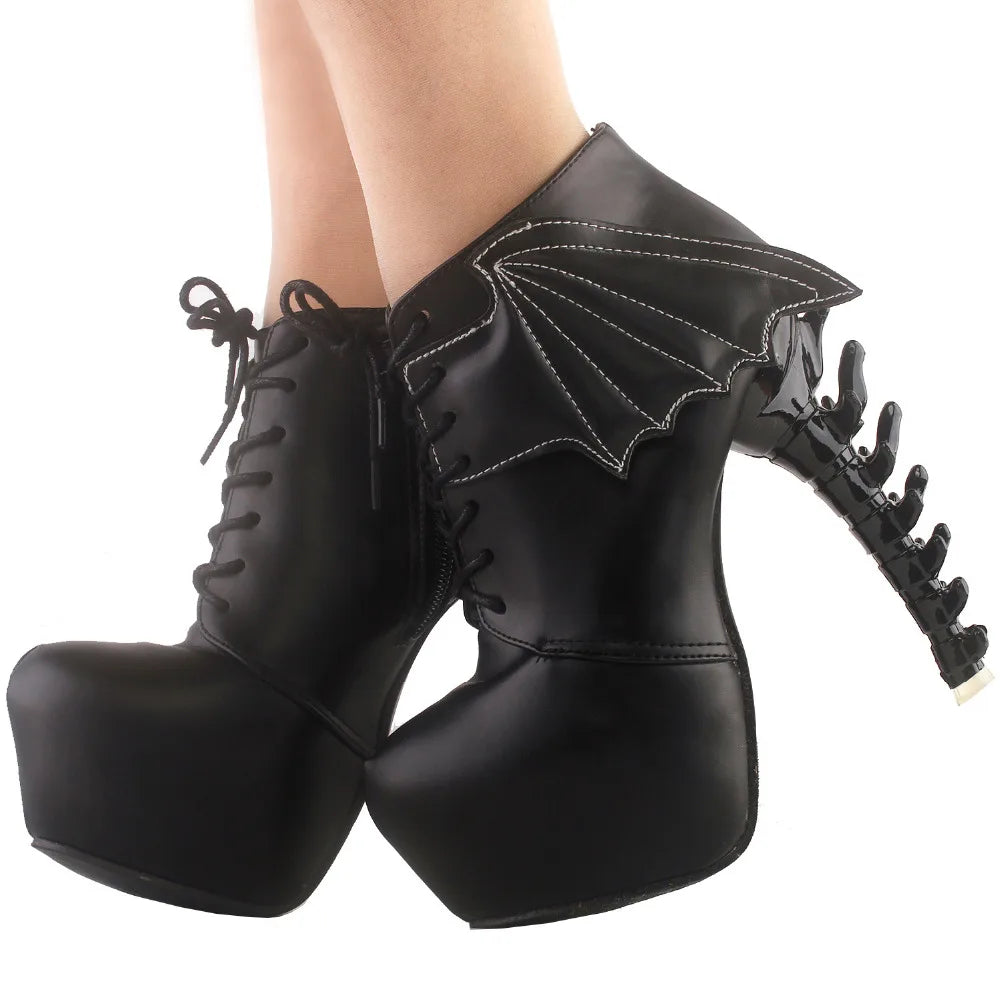 Bat Wing Bone Heel Boots