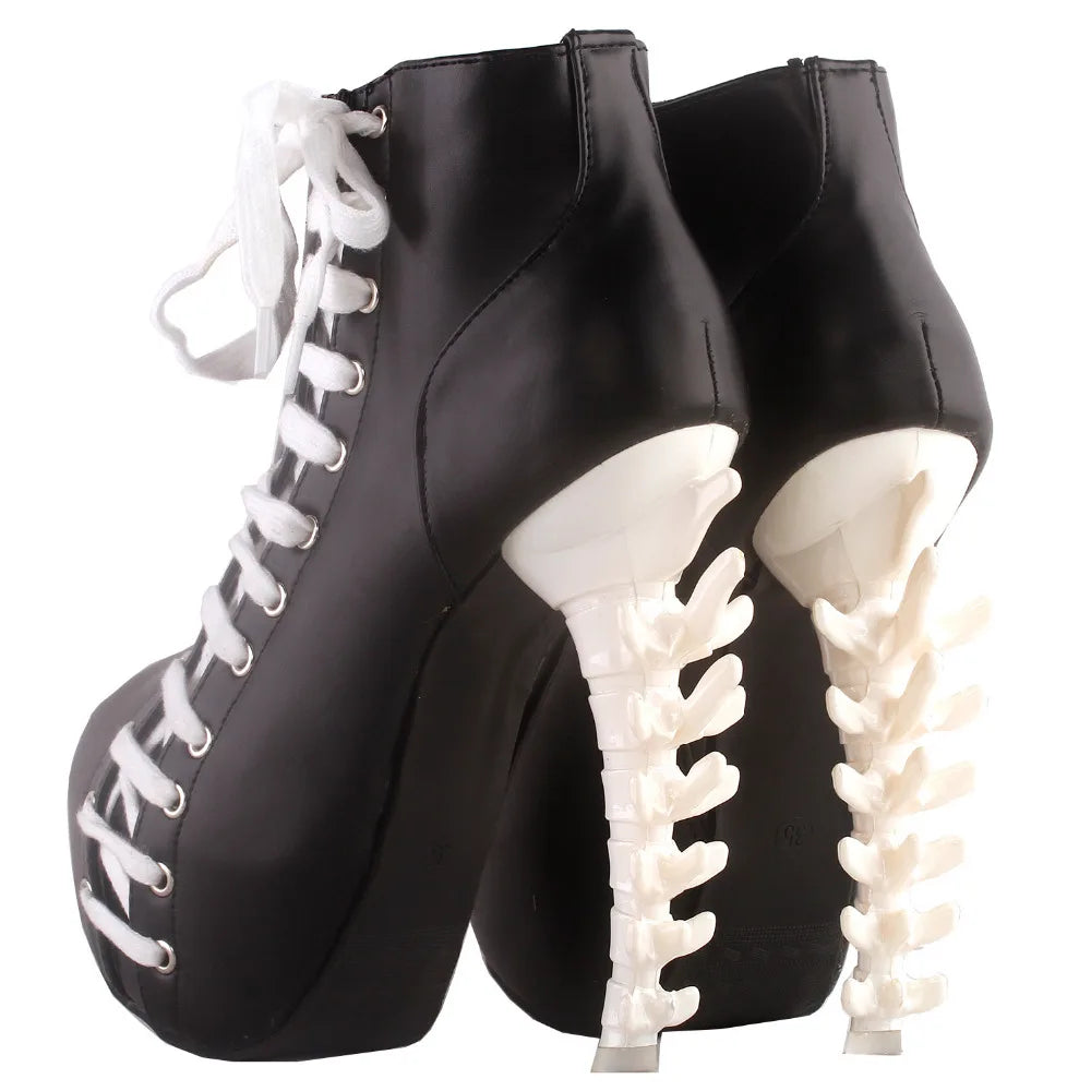 Punk Two Tone Lace up Zip High-top Bone Platform Ankle Boots