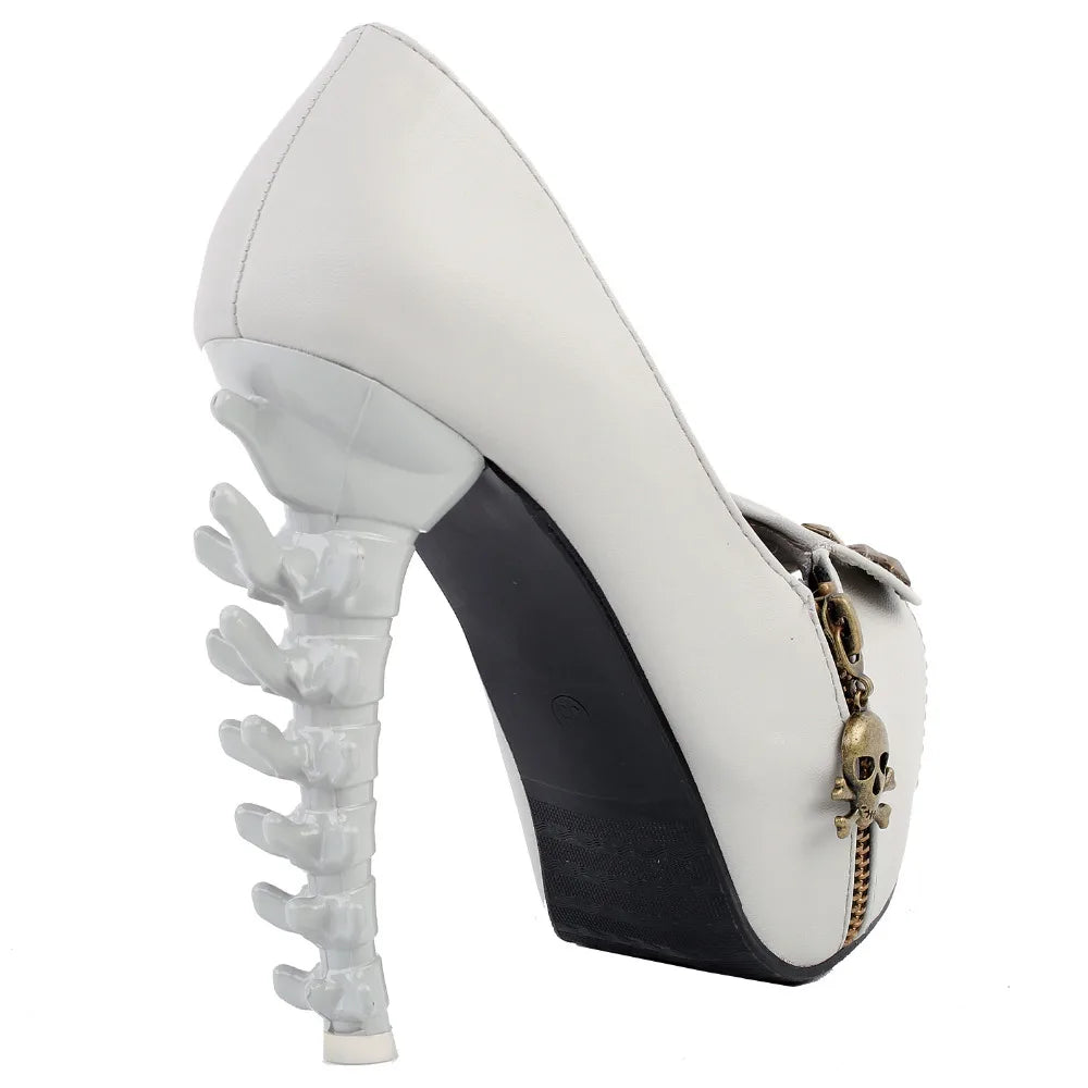 Punk Black Skull Head Zip Platform Bone Heels