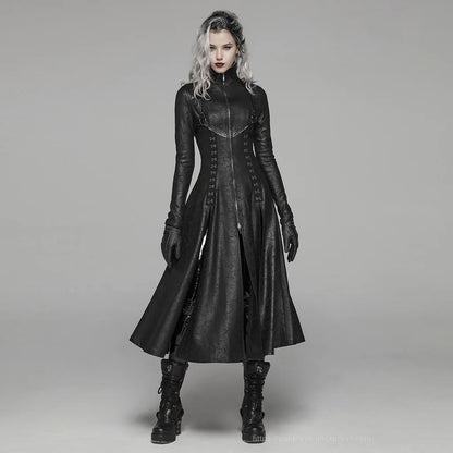 Dark Punk Front Zipper Stand Collar Maxi Goth Overcoat