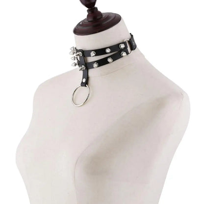 Double Layered Spike Studded Gothic Punk Choker Necklace