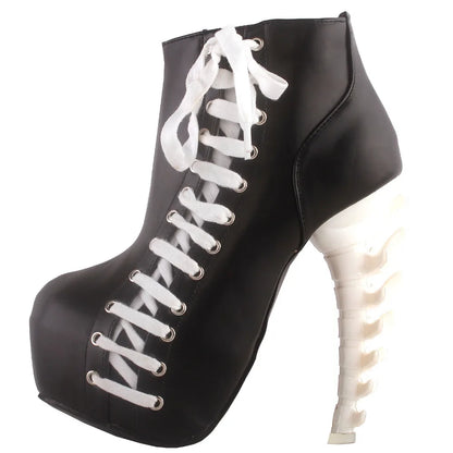 Punk Two Tone Lace up Zip High-top Bone Platform Ankle Boots