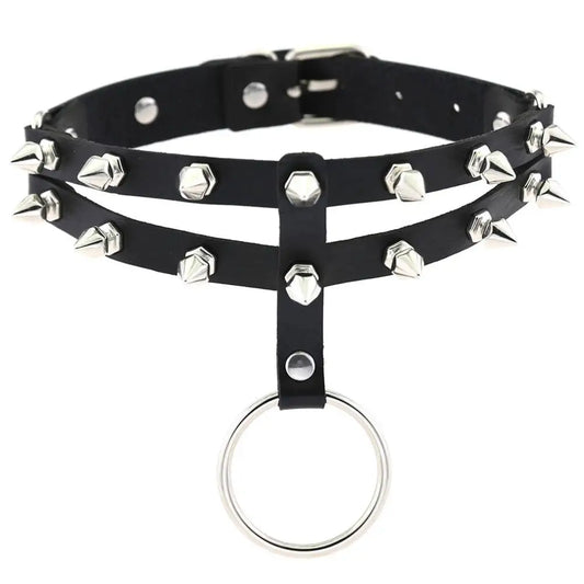 Double Layered Spike Studded Gothic Punk Choker Necklace