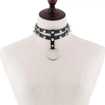 Double Layered Spike Studded Gothic Punk Choker Necklace