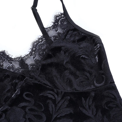 Dark Goth Velvet Occult Lace Cami Crop Top