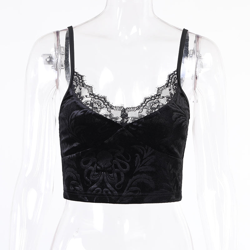 Dark Goth Velvet Occult Lace Cami Crop Top