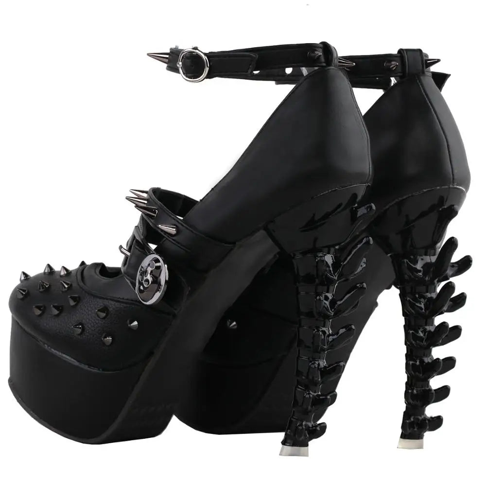 Punk Black Bone Heels