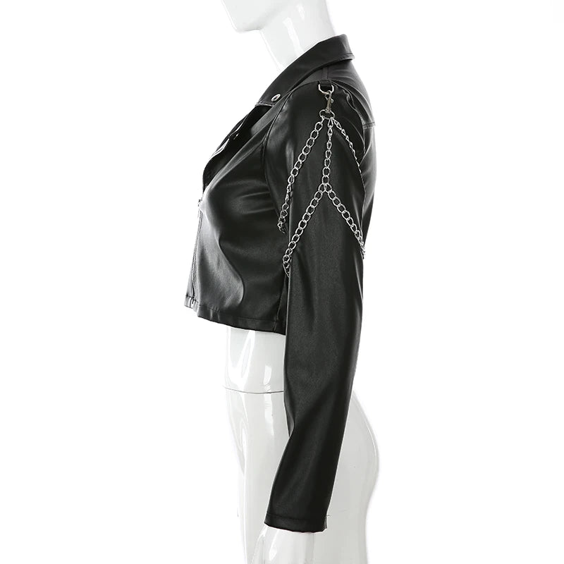 Chained Arm Faux Leather Cropped Jacket