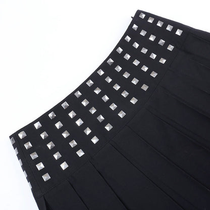 Studded Waist Black Mini Skirt