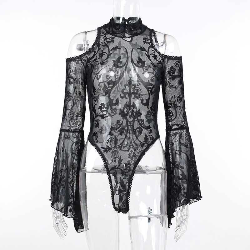 Dark Diva Mesh Flare Sleeve Gothic BodySuit