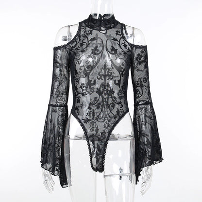 Dark Diva Mesh Flare Sleeve Gothic BodySuit