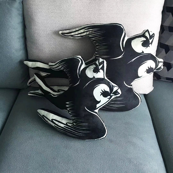 Oldschool Double-Headed Swallow Vintage Tattoo Shaped Pillow