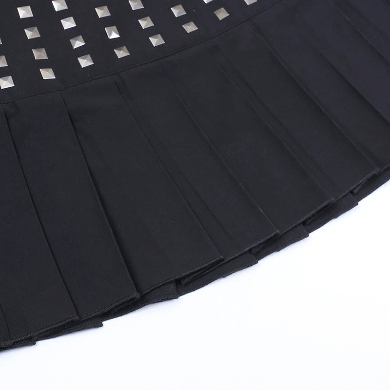 Studded Waist Black Mini Skirt