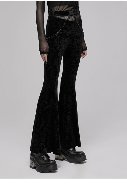 Dark Goth Hip Chain Velvet Flared High Waisted Pants