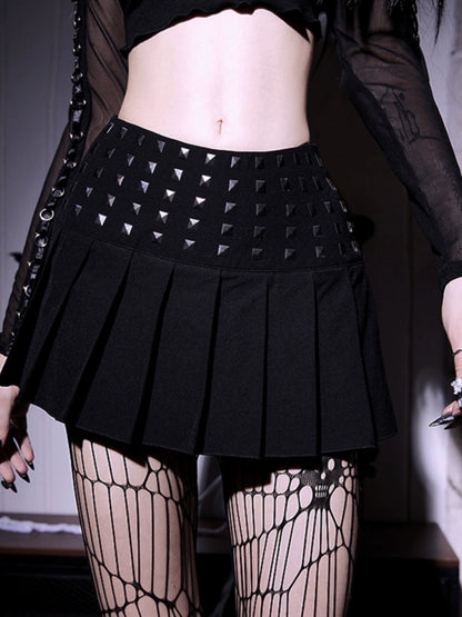 Studded Waist Black Mini Skirt