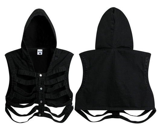 Hollow Skeleton Hooded Vest