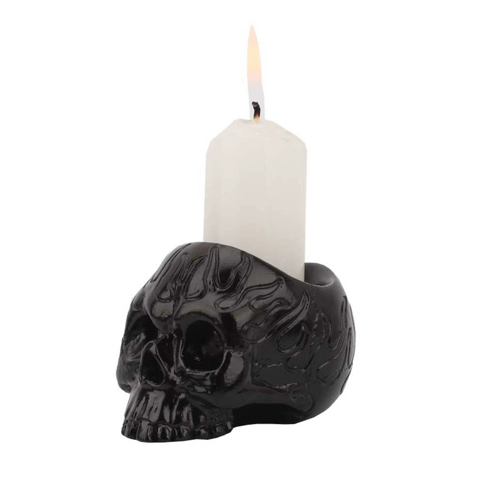 Small Black Skull Candlestick Holder