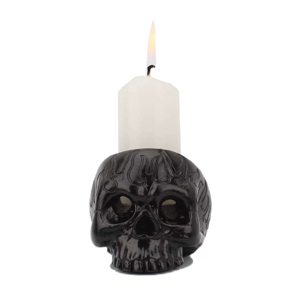 Small Black Skull Candlestick Holder