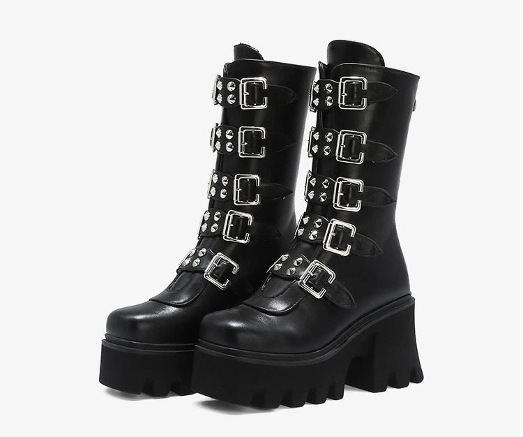 Black Buckle Hell Stomper Boots