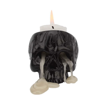 Small Black Skull Candlestick Holder