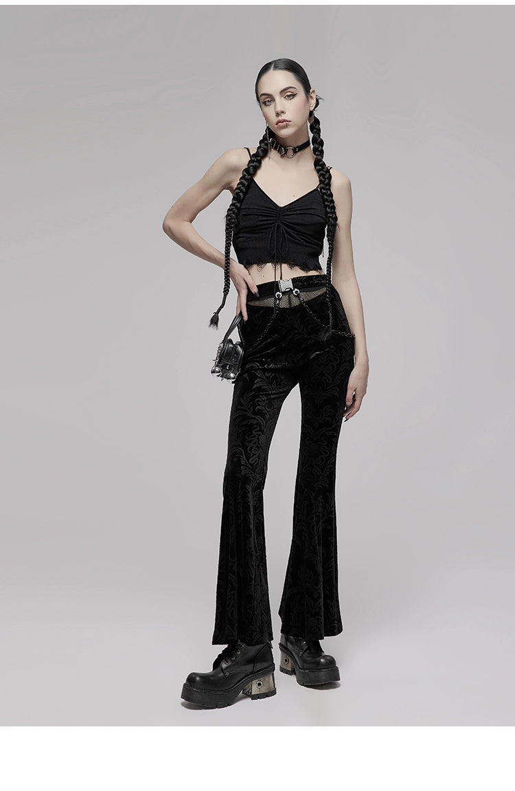 Dark Goth Hip Chain Velvet Flared High Waisted Pants