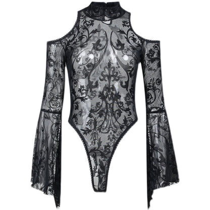 Dark Diva Mesh Flare Sleeve Gothic BodySuit