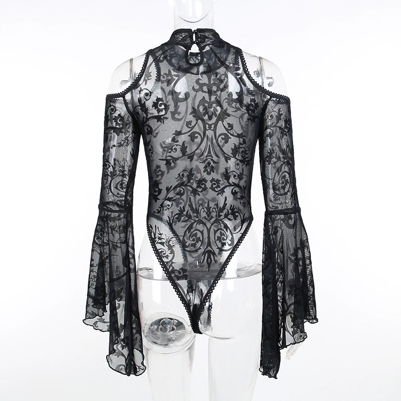 Dark Diva Mesh Flare Sleeve Gothic BodySuit