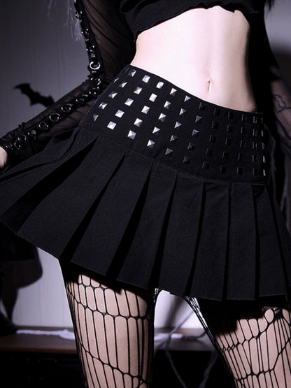 Studded Waist Black Mini Skirt